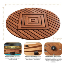 Load image into Gallery viewer, Designer Teak Shower Mat, Round, Xtra-Large 32” Diameter, Waterproof, Teak Oil Finish, for Bathroom, Pool, Spa, Boat, Sauna, Patio, Front Door from Our Diamond Collection