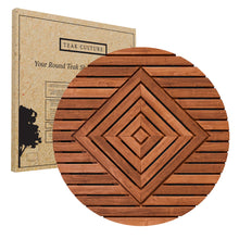 Load image into Gallery viewer, Designer Teak Shower Mat, Round, Xtra-Large 32” Diameter, Waterproof, Teak Oil Finish, for Bathroom, Pool, Spa, Boat, Sauna, Patio, Front Door from Our Diamond Collection