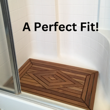 Load image into Gallery viewer, Designer Teak Shower Mat, Waterproof, Teak Oil Finish, Large, 32x20x2 for Bathroom, Pool, Spa, Boat, Sauna, Patio, RV, Front Door