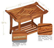 Load image into Gallery viewer, Luxury Teak Shower Bench Stool Seat with Leveling Feet, Waterproof, Teak Oil Finish, 25x19x14 for Bathroom, Spa, Sauna, Pool Deck, Patio, Garden, RV