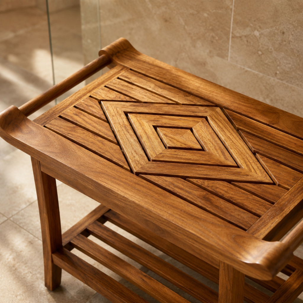 Luxury Teak Shower Bench Stool Seat Adds Spa-Like Comfort & Elegance to Your Home