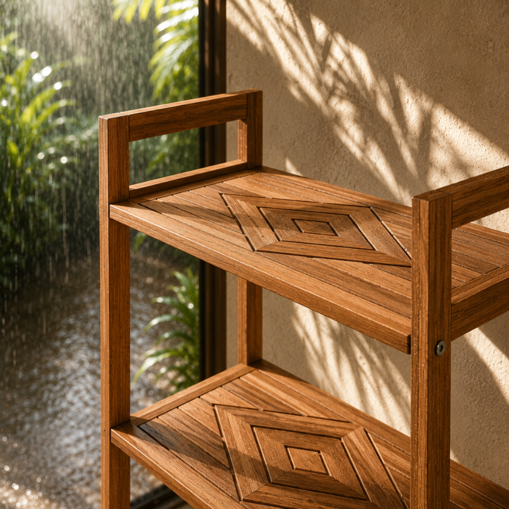 A two-tier wooden shelf