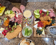 Load image into Gallery viewer, Artisanal Teak Charcuterie, Cutting, Cheese &amp; Bread Board, Handmade, 16x12x1, for Slicing, Dicing &amp; Food Serving
