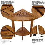 Stylish Teak Corner Shower Bench, Extra Tall, Leveling Feet, Waterproof, Teak Oil Finish, 24x30x17, use also as end table, night stand, plant display