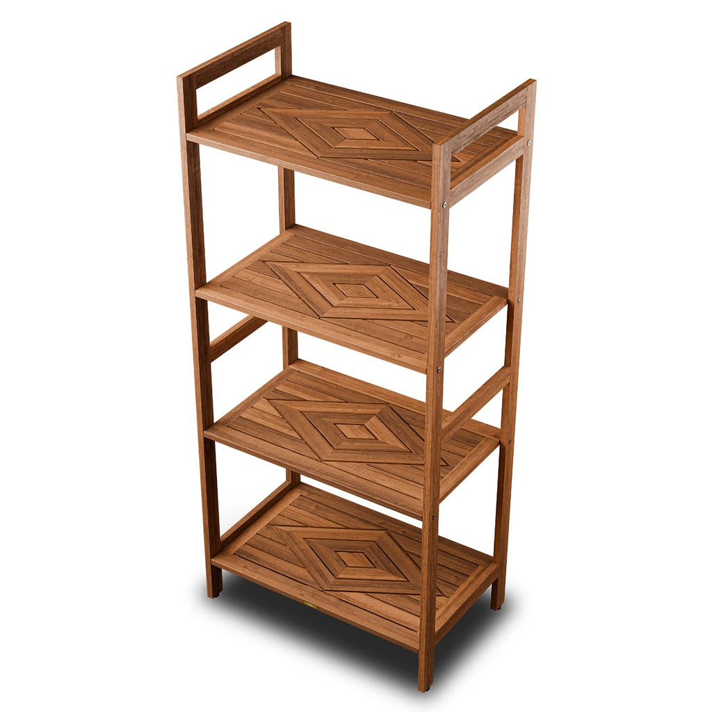 Teak 4-shelf storage organizer stand