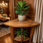 Stylish Teak Corner Shower Bench, Extra Tall, Leveling Feet, Waterproof, Teak Oil Finish, 24x30x17, use also as end table, night stand, plant display