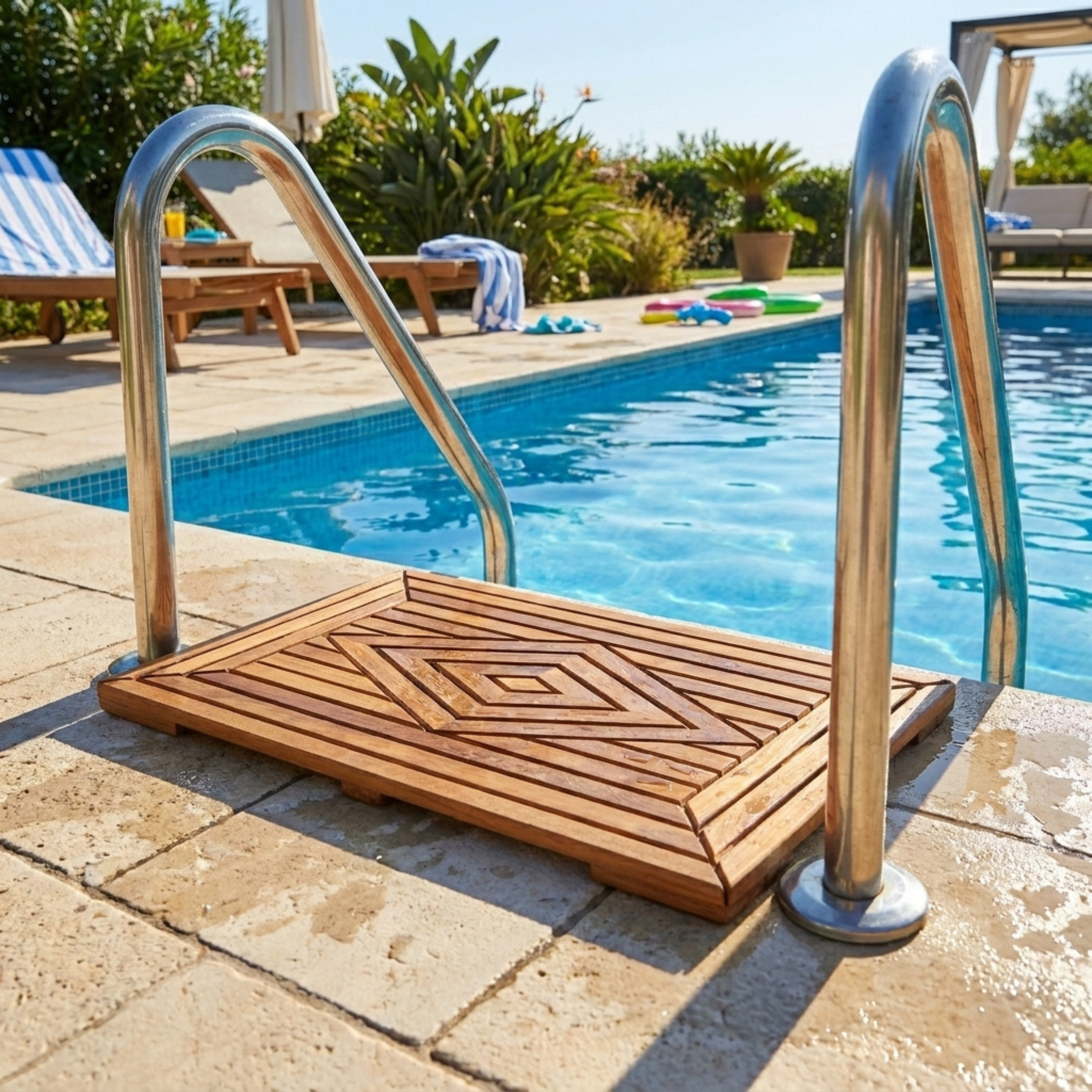 Teak wood mat for pool