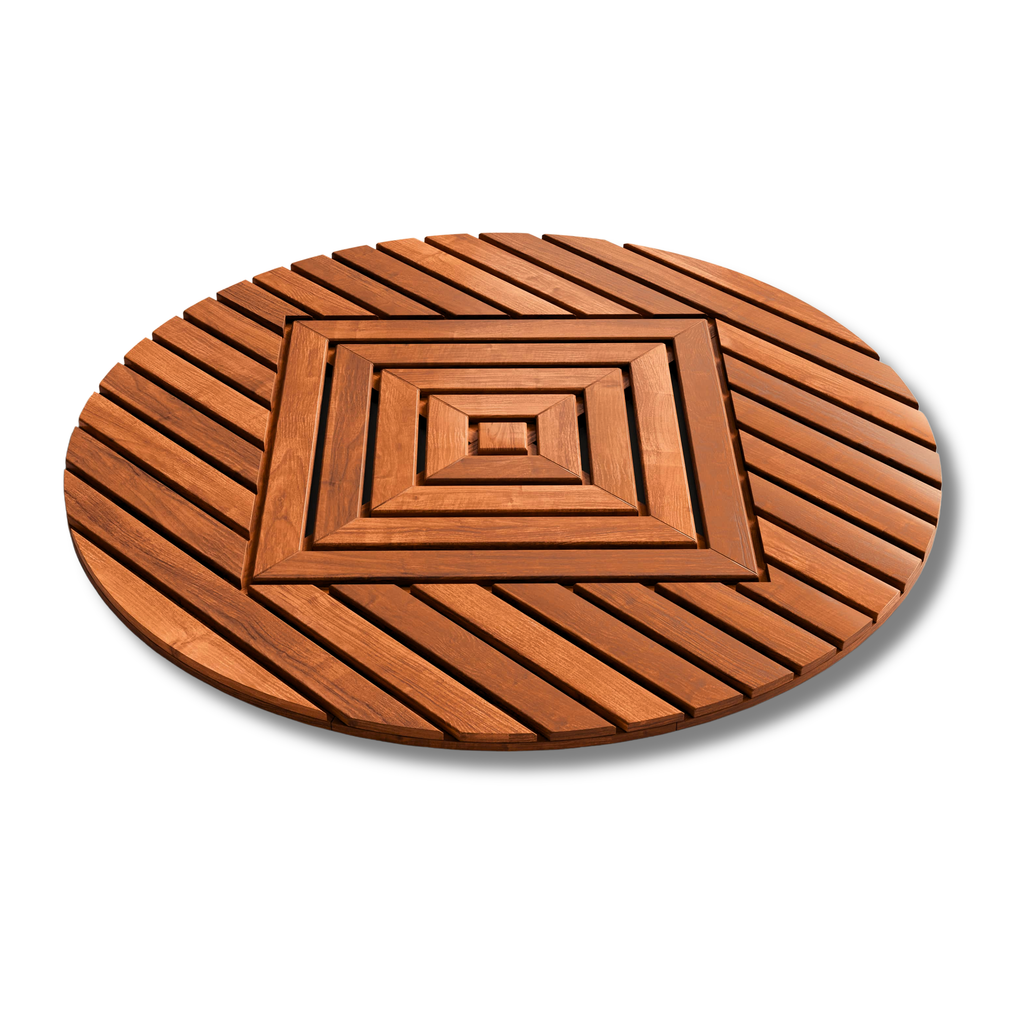 Round teak shower mat