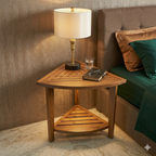 Stylish Teak Corner Shower Bench, Extra Tall, Leveling Feet, Waterproof, Teak Oil Finish, 24x30x17, use also as end table, night stand, plant display