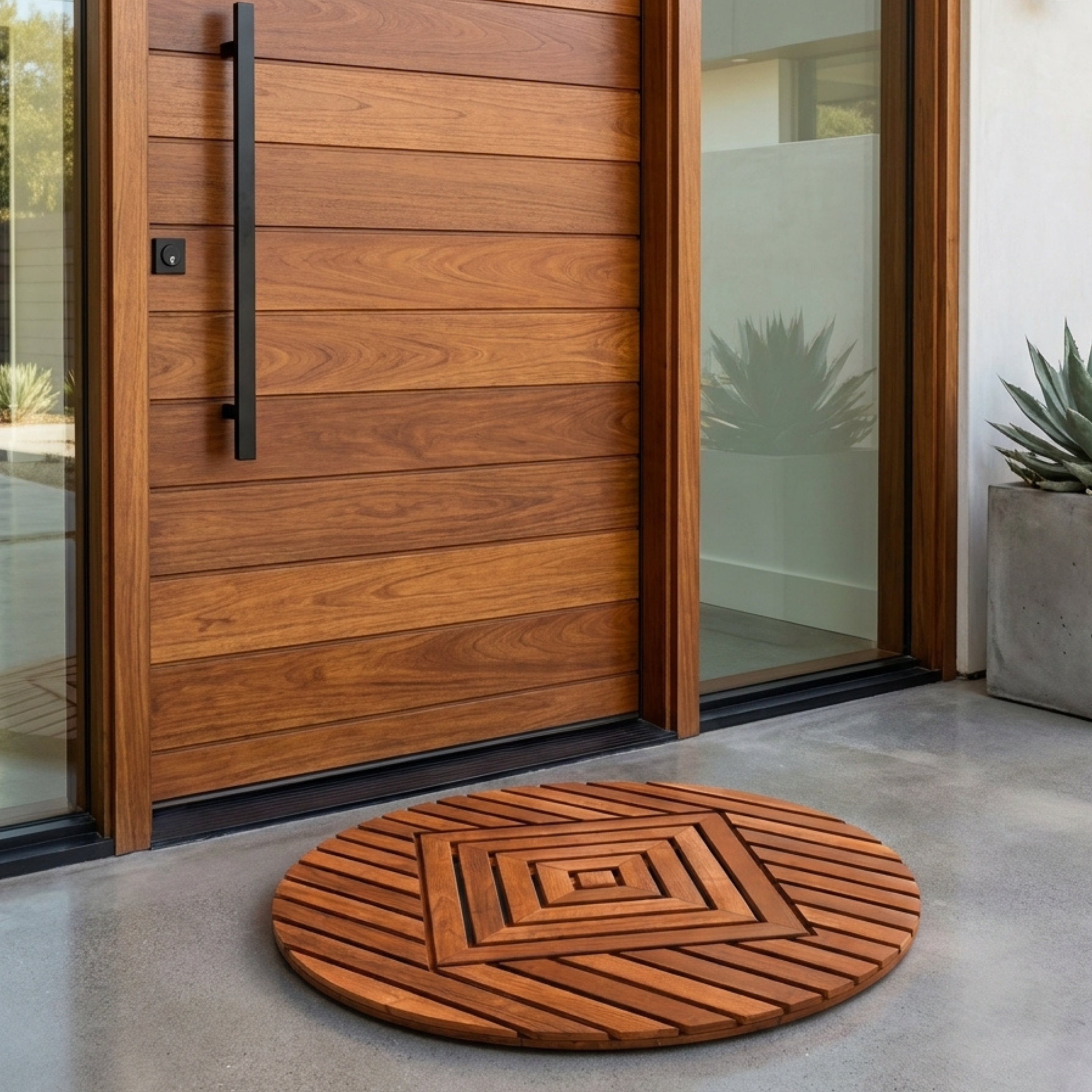 Designer Teak Shower Mat, Round, Xtra-Large 32” Diameter, Waterproof, Teak Oil Finish, for Bathroom, Pool, Spa, Boat, Sauna, Patio, Front Door from Our Diamond Collection