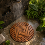 A round wooden shower floor mat
