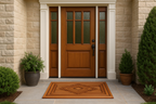 Teak mat at traditional front door