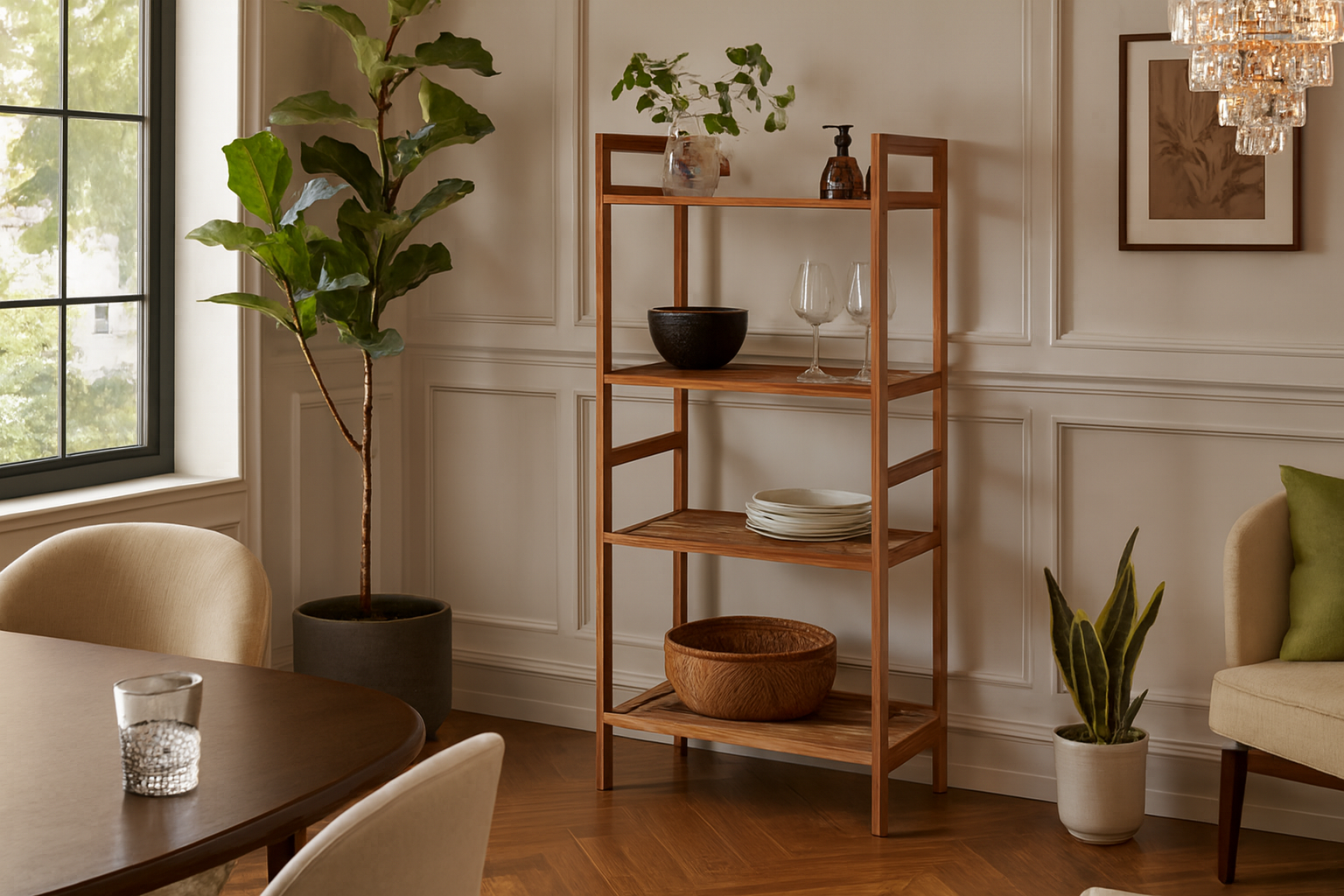 Teak rack with exactly 4 shelves - corrected version