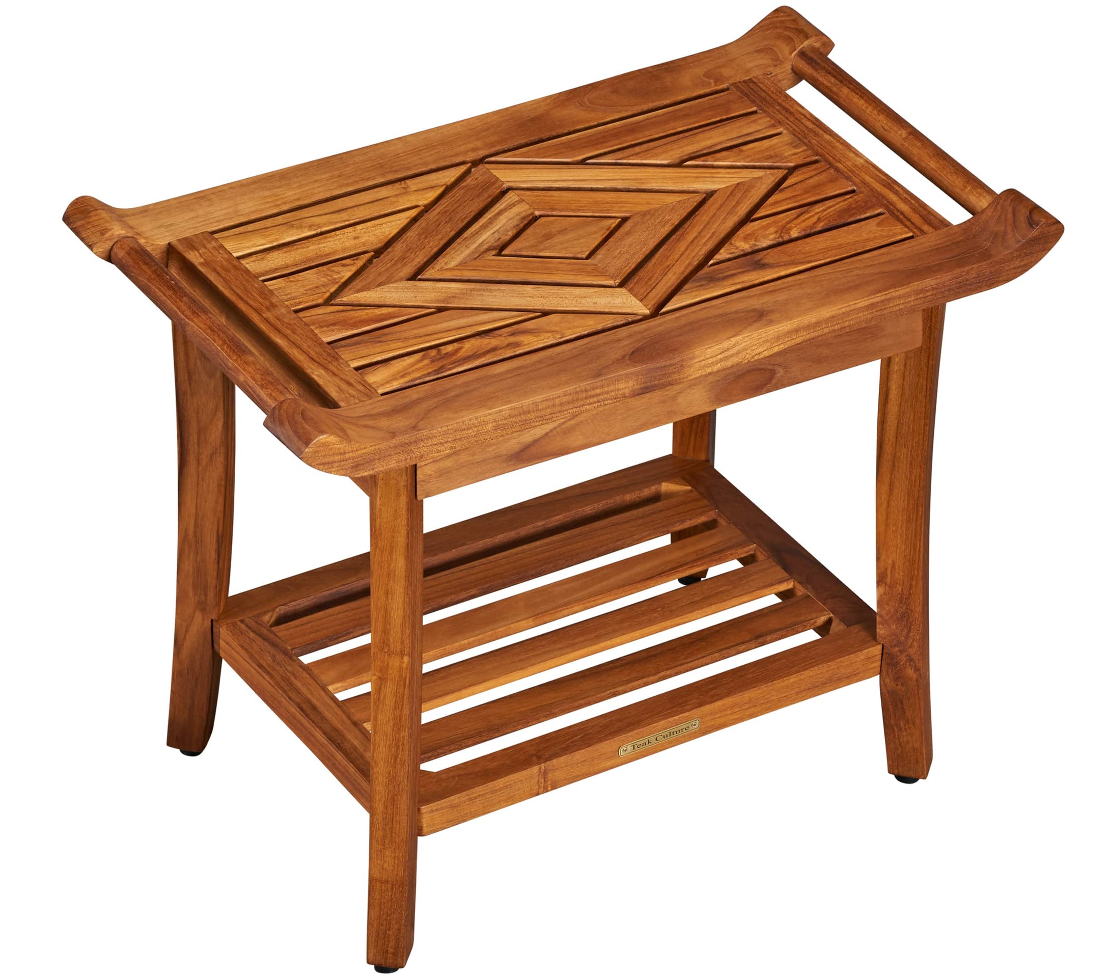 Luxury Teak Shower Bench Stool Seat with Leveling Feet, Waterproof, Teak Oil Finish, 25x19x14 for Bathroom, Spa, Sauna, Pool Deck, Patio, Garden, RV