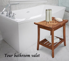 Load image into Gallery viewer, Luxury Teak Shower Bench Stool Seat with Leveling Feet, Waterproof, Teak Oil Finish, 25x19x14 for Bathroom, Spa, Sauna, Pool Deck, Patio, Garden, RV
