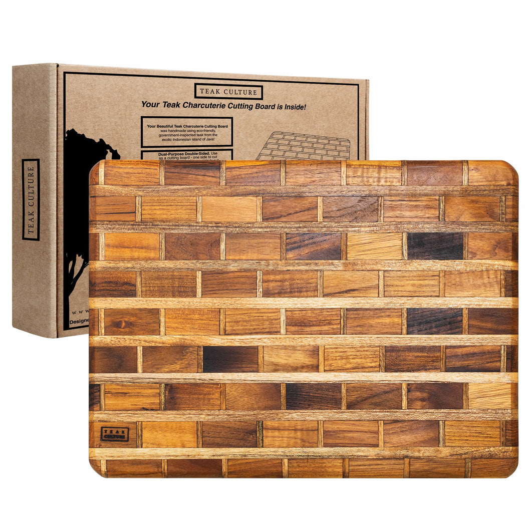 Artisanal Teak Charcuterie, Cutting, Cheese & Bread Board, Handmade, 16x12x1, for Slicing, Dicing & Food Serving