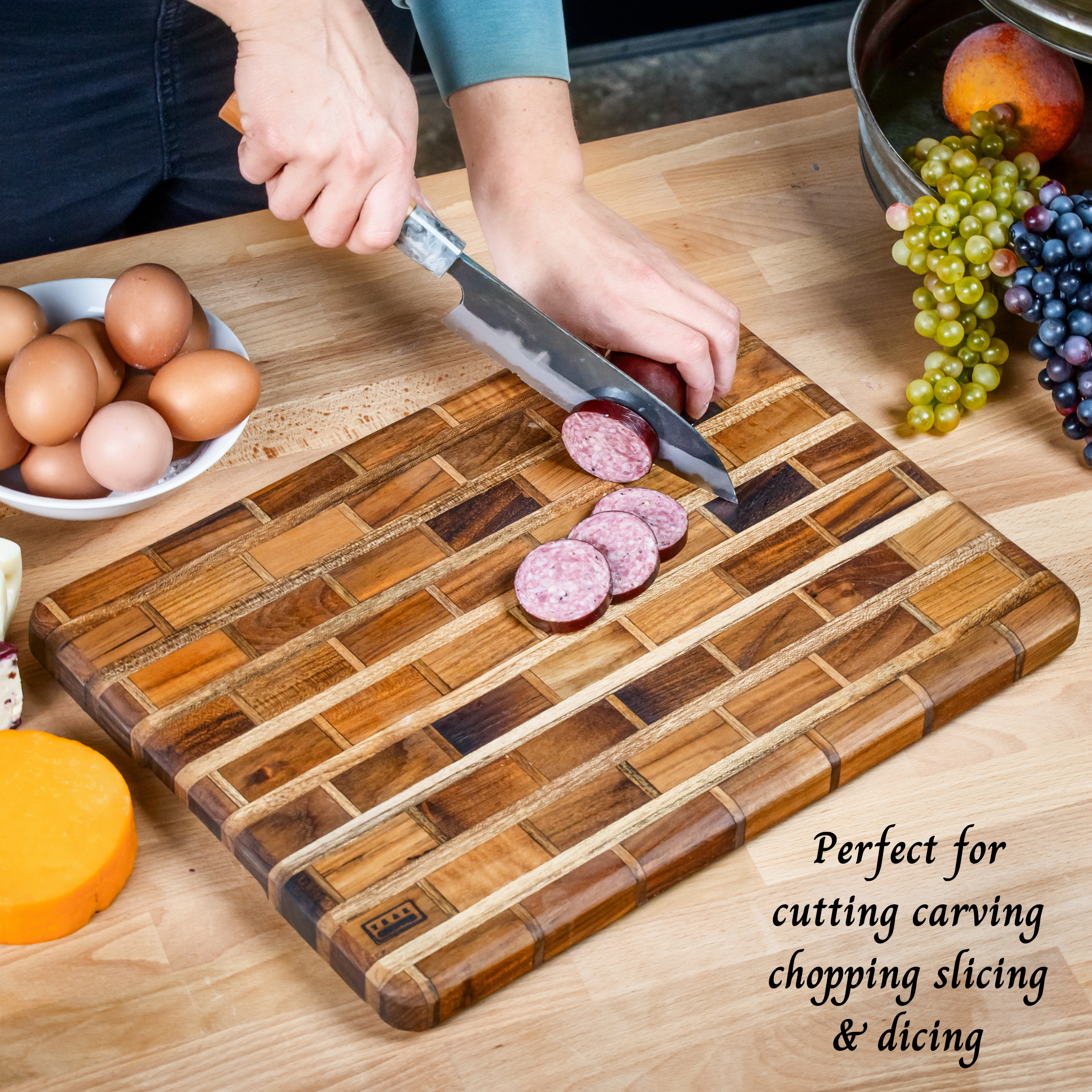 Artisanal Teak Charcuterie, Cutting, Cheese & Bread Board, Handmade, 16x12x1, for Slicing, Dicing & Food Serving